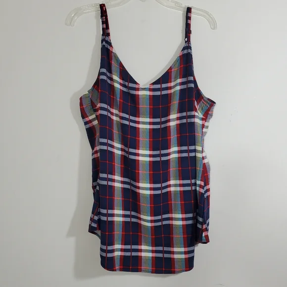 Torrid Plaid Cami Tank Sleeveless Blouse Boho Blue Red Top Size 3X 22 24 - Picture 2 of 8